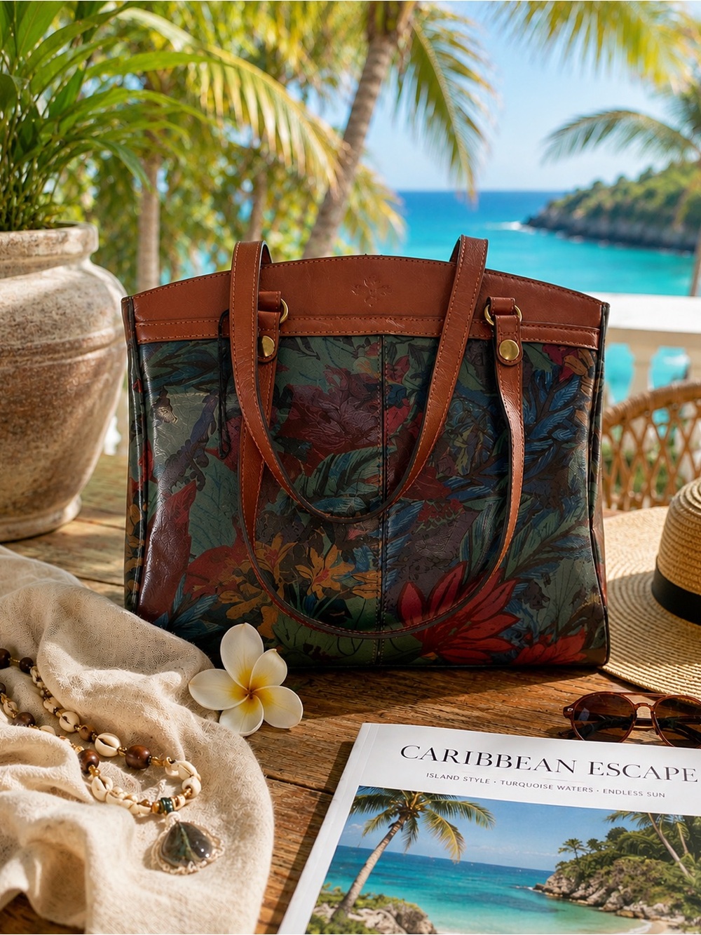 Patricia Nash Poppy Tote Blue Forest | Tropical Luxe Artsy Eclectic Dark Floral